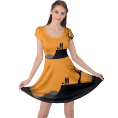 Couple Dog View Clouds Tree Cliff Cap Sleeve Dress by Nexatart