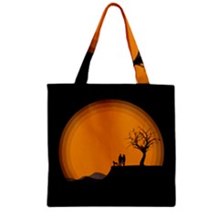 Couple Dog View Clouds Tree Cliff Zipper Grocery Tote Bag