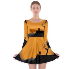 Couple Dog View Clouds Tree Cliff Long Sleeve Skater Dress by Nexatart