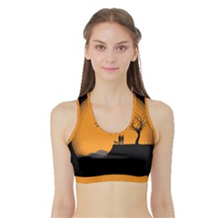 Couple Dog View Clouds Tree Cliff Sports Bra With Border by Nexatart