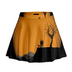 Couple Dog View Clouds Tree Cliff Mini Flare Skirt