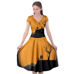 Couple Dog View Clouds Tree Cliff Cap Sleeve Wrap Front Dress by Nexatart