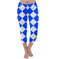 Blue White Diamonds Seamless Capri Winter Leggings  by Nexatart