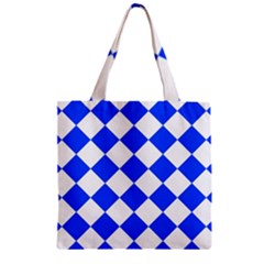 Blue White Diamonds Seamless Zipper Grocery Tote Bag