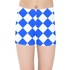 Blue White Diamonds Seamless Kids Sports Shorts