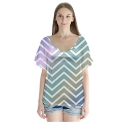 Zigzag Line Pattern Zig Zag V-neck Flutter Sleeve Top by Nexatart