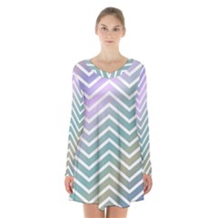 Zigzag Line Pattern Zig Zag Long Sleeve Velvet V-neck Dress by Nexatart