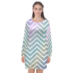 Zigzag Line Pattern Zig Zag Long Sleeve Chiffon Shift Dress 