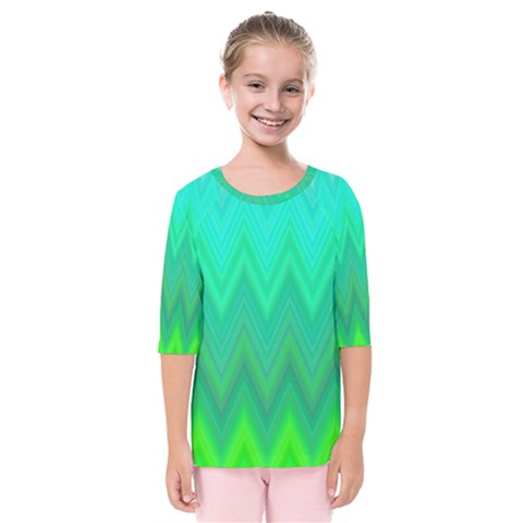 Green Zig Zag Chevron Classic Pattern Kids  Quarter Sleeve Raglan Tee by Nexatart