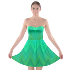 Green Zig Zag Chevron Classic Pattern Strapless Bra Top Dress by Nexatart