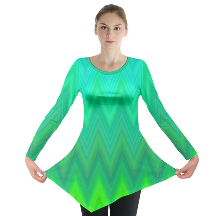 Green Zig Zag Chevron Classic Pattern Long Sleeve Tunic 