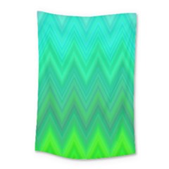 Green Zig Zag Chevron Classic Pattern Small Tapestry by Nexatart