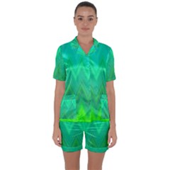 Green Zig Zag Chevron Classic Pattern Satin Short Sleeve Pyjamas Set