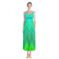 Green Zig Zag Chevron Classic Pattern Button Up Chiffon Maxi Dress