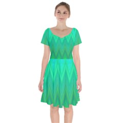 Green Zig Zag Chevron Classic Pattern Short Sleeve Bardot Dress