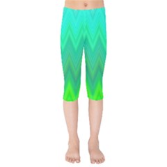 Green Zig Zag Chevron Classic Pattern Kids  Capri Leggings 