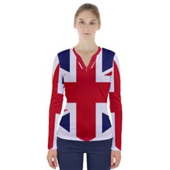 Uk Flag United Kingdom V-neck Long Sleeve Top