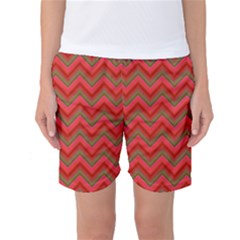 Background Retro Red Zigzag Women s Basketball Shorts by Nexatart