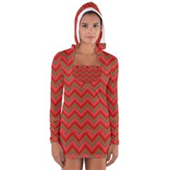 Background Retro Red Zigzag Long Sleeve Hooded T-shirt by Nexatart