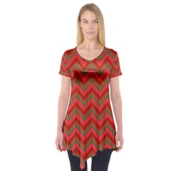 Background Retro Red Zigzag Short Sleeve Tunic  by Nexatart