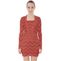 Background Retro Red Zigzag V-neck Bodycon Long Sleeve Dress View1