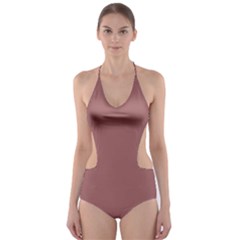 Blush Gold Coppery Pink Solid Color Cut-out One Piece Swimsuit by PodArtist