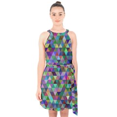 Triangle Tile Mosaic Pattern Halter Collar Waist Tie Chiffon Dress by Nexatart