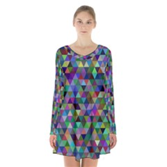 Triangle Tile Mosaic Pattern Long Sleeve Velvet V-neck Dress by Nexatart