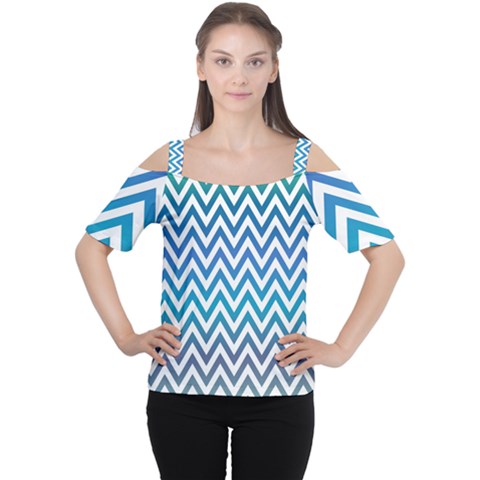 Blue Zig Zag Chevron Classic Pattern Cutout Shoulder Tee by Nexatart