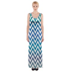 Blue Zig Zag Chevron Classic Pattern Maxi Thigh Split Dress by Nexatart