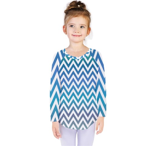 Blue Zig Zag Chevron Classic Pattern Kids  Long Sleeve Tee by Nexatart