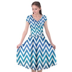 Blue Zig Zag Chevron Classic Pattern Cap Sleeve Wrap Front Dress by Nexatart