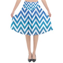 Blue Zig Zag Chevron Classic Pattern Flared Midi Skirt by Nexatart