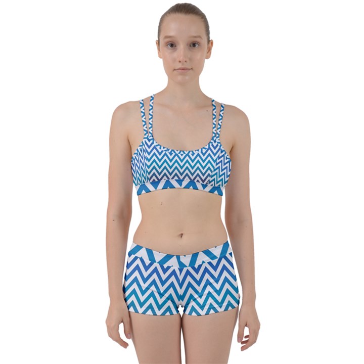 Blue Zig Zag Chevron Classic Pattern Women s Sports Set