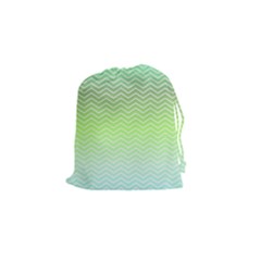 Green Line Zigzag Pattern Chevron Drawstring Pouches (small)  by Nexatart