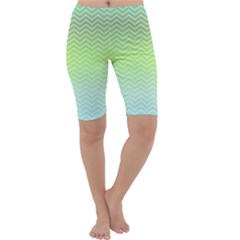 Green Line Zigzag Pattern Chevron Cropped Leggings  by Nexatart