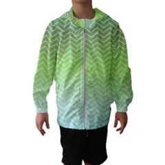 Green Line Zigzag Pattern Chevron Hooded Wind Breaker (kids) by Nexatart