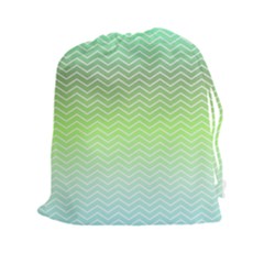 Green Line Zigzag Pattern Chevron Drawstring Pouches (xxl) by Nexatart