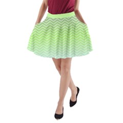 Green Line Zigzag Pattern Chevron A-line Pocket Skirt by Nexatart