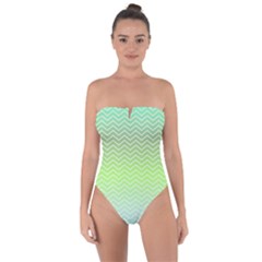 Green Line Zigzag Pattern Chevron Tie Back One Piece Swimsuit by Nexatart