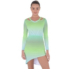 Green Line Zigzag Pattern Chevron Asymmetric Cut-out Shift Dress by Nexatart