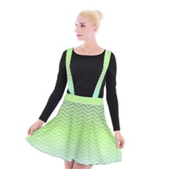 Green Line Zigzag Pattern Chevron Suspender Skater Skirt