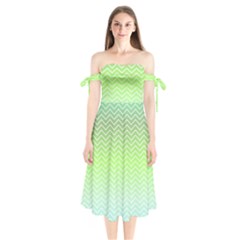 Green Line Zigzag Pattern Chevron Shoulder Tie Bardot Midi Dress by Nexatart