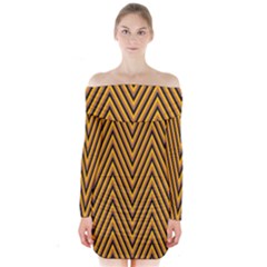 Chevron Brown Retro Vintage Long Sleeve Off Shoulder Dress by Nexatart