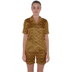 Chevron Brown Retro Vintage Satin Short Sleeve Pyjamas Set by Nexatart