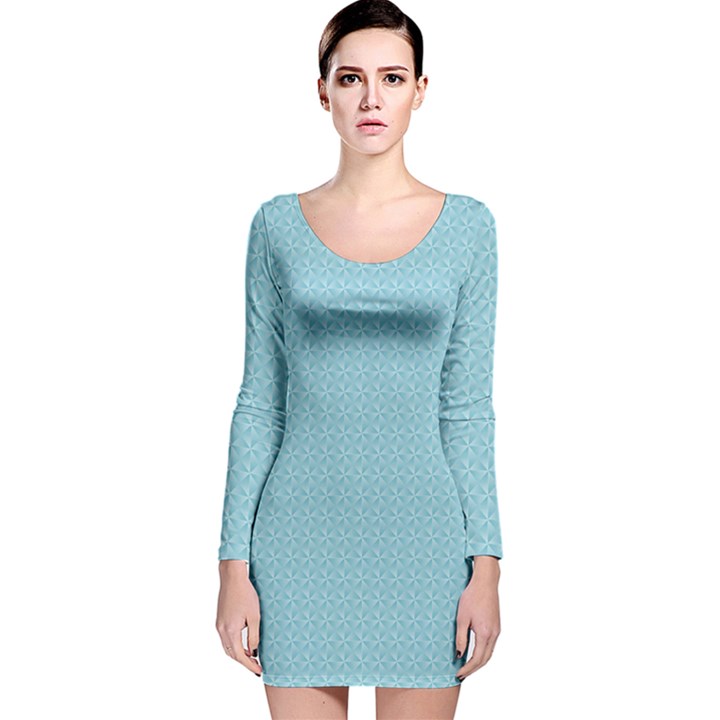 Blue Pattern Background Texture Long Sleeve Velvet Bodycon Dress