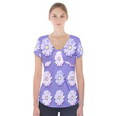 Daisy Flowers Wild Flowers Bloom Short Sleeve Front Detail Top by Nexatart