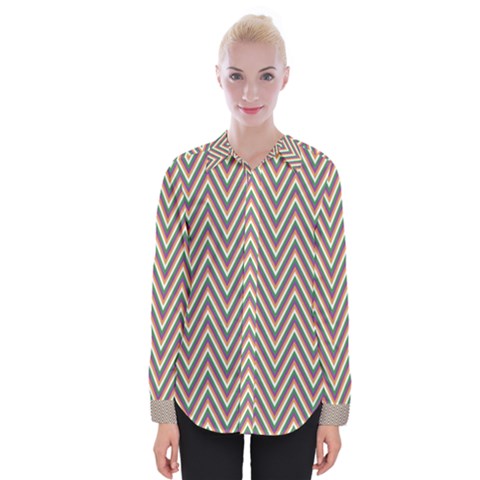 Chevron Retro Pattern Vintage Womens Long Sleeve Shirt by Nexatart