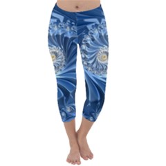 Blue Fractal Abstract Spiral Capri Winter Leggings  by Nexatart