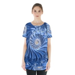 Blue Fractal Abstract Spiral Skirt Hem Sports Top by Nexatart